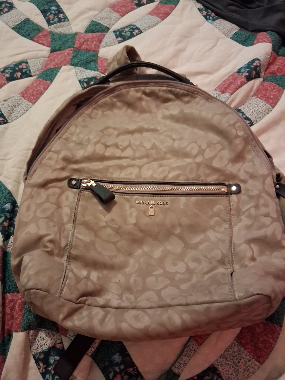 Michael Kors Taupe Leopard-Print Backpack with Gold Hardware